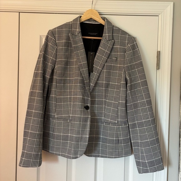 Banana Republic Jackets & Blazers - Banana Republic Women's Grey Black White Plaid Cotton Blazer 14 NWT Office Caree